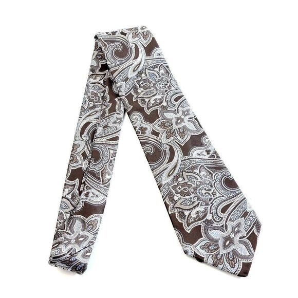 Ike Behar New York Brown Blue Paisley Woven Silk Tie Tailored USA - Picture 6 of 6